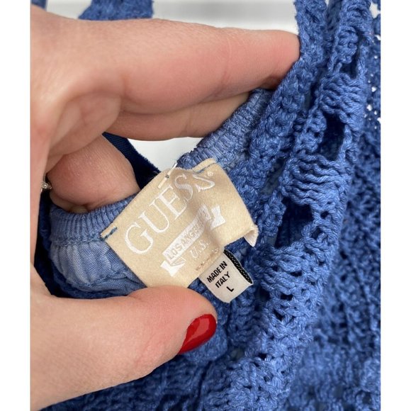 Guess Vanda Crochet V-neck Halter Silk Blend Long Dress Blue Womens Large - Picture 11 of 12